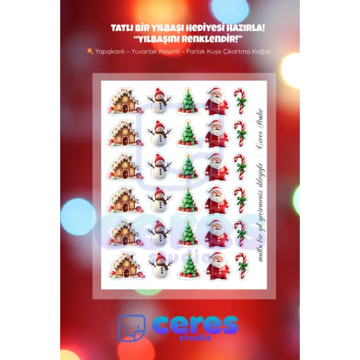 Yılbaşı Sticker, Noel Baba, Yılbaşı Figürleri Seti, 30 Adet (1 sayfa)