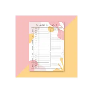 Bugün Ne Yesek? Öğün Planlayıcı Bloknot - Notepad A5 (14x20cm) 50 Sayfa Not Defteri