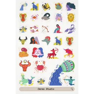 Zodiac Burçlar Tema Sticker Etiket 2 Sayfa 60 Adet Etiket
