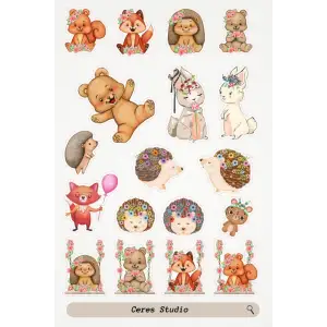 Vintage Animal Figürleri Nostalji Hayvan Tema Sticker Etiket 2 Sayfa 36 Adet Etiket