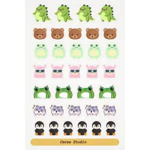 Mini Animal Minik Hayvan Figürleri Tema Sticker Etiket 34 Adet Etiket