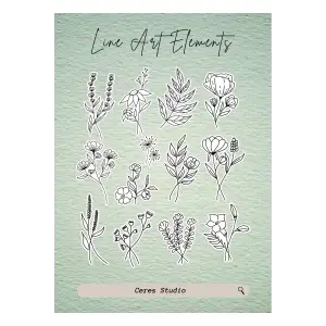 Lineart Elements Flower Çiçek Tema Sticker Etiket 2 Sayfa 35 Adet Etiket