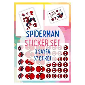 Spiderman Sticker Set - 13x18cm Tek Sayfa 9x13cö 2 Sayfa Toplam 57 Adet Etiket