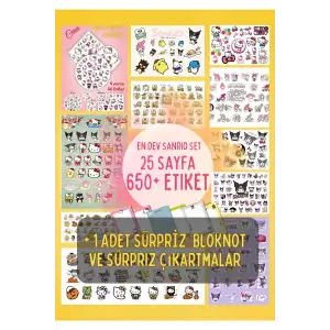 En Dev Sanrio Sticker Set Hello Kitty Kuromi 25 Syf 650+ Etiket + 1 Bloknot (bullet Journal)