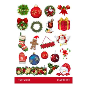 Yılbaşı Sticker Seti Merry Christmas Noel Winter 2 Sayfa 38 Adet Etiket