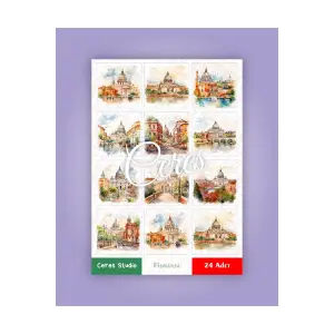 İtalya Floransa Tema Sticker Set Italy - Florance 2 Sayfa 24 Adet Etiket Planlayıcı Bullet Journal