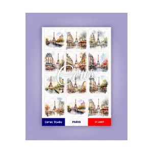 Fransa Paris Eyfel Tema Sticker Set France Eiffel 2 Sayfa 21 Adet Etiket Planlayıcı Bullet Journal