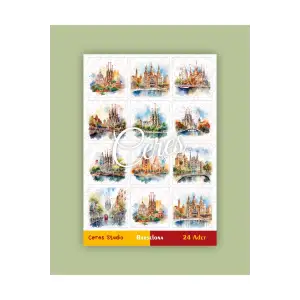 İspanya Barselona Tema Sticker Set Spain Barcelona 2 Sayfa 24 Adet Etiket Planlayıcı Bullet Journal