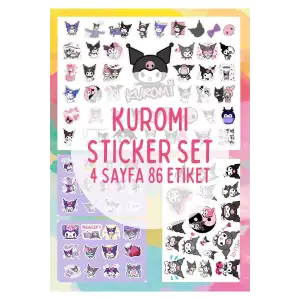 Mini Kuromi Sanrio Sticker Set - 4 Sayfa 86 Adet Etiket