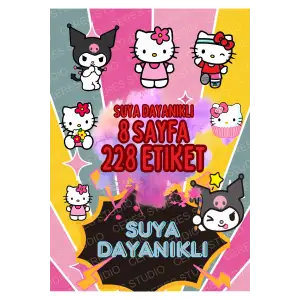 YENİ! Sanrio SUYA DAYANIKLI Etiket Sticker Set Hello Kitty Kuromi 228 Etiket