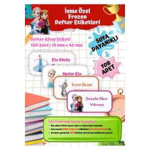 Elsa Frozen Okul Etiketi Defter Etiketi Kitap Etiketi Kişiye Özel Suya Dayanıklı İsim Yazılabilien