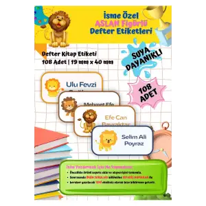 Aslan Figürlü Etiketi Defter Etiketi Kitap Etiketi Kişiye Özel Suya Dayanıklı İsim Yazılabilien