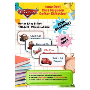Cars Mcqueen Etiketi Defter Etiketi Kitap Etiketi Kişiye Özel Suya Dayanıklı İsim Yazılabilien