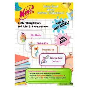 Winx Okul Etiketi Defter Etiketi Kitap Etiketi Kişiye Özel Suya Dayanıklı İsim Yazılabilien