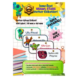 Brawl Stars Etiketi Defter Etiketi Kitap Etiketi Kişiye Özel Suya Dayanıklı İsim Yazılabilien