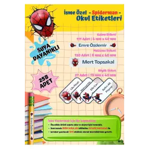 Örümcek Adam Spider Okul Etiketi Kalem Etiketi Kişiye Özel Suya Dayanıklı İsim Yazılabilien