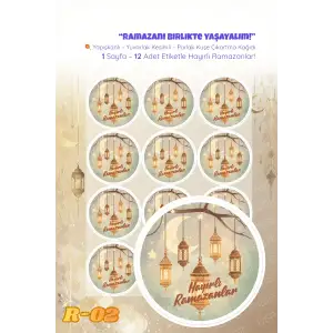Ramazan Sticker Seti R-02 12 Adet Etiket | Yapışkanlı, Parlak Kuşe Çıkartma Kağıdı