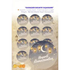 Ramazan Sticker Seti R-03 12 Adet Etiket | Yapışkanlı, Parlak Kuşe Çıkartma Kağıdı