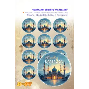 Ramazan Sticker Seti R-07 12 Adet Etiket | Yapışkanlı, Parlak Kuşe Çıkartma Kağıdı