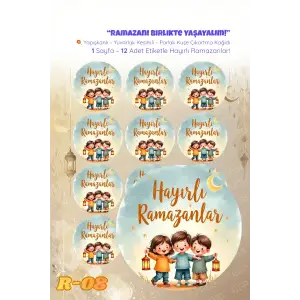 Ramazan Sticker Seti R-08 12 Adet Etiket | Yapışkanlı, Parlak Kuşe Çıkartma Kağıdı