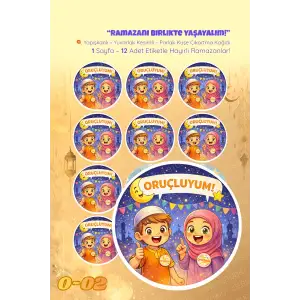 Oruçluyum Sticker Seti O-2 12 Adet Etiket | Yapışkanlı, Parlak Kuşe Çıkartma Kağıdı