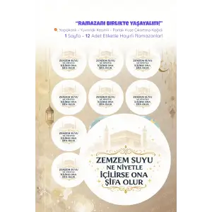 Zemzem Sticker Seti 12 Adet Etiket | Yapışkanlı, Parlak Kuşe Çıkartma Kağıdı