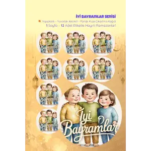 İyi Bayramlar Sticker Seti B-3 12 Adet Etiket | Yapışkanlı, Parlak Kuşe Çıkartma Kağıdı