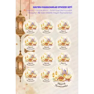 Ramazan Sticker Seti R-11 12 Adet Etiket | Yapışkanlı, Parlak Kuşe Çıkartma Kağıdı