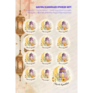 Hayırlı Kandiller Sticker Seti HK-1 12 Adet Etiket | Yapışkanlı, Parlak Kuşe Çıkartma Kağıdı