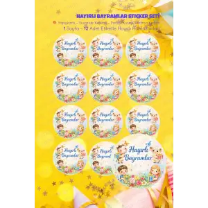 İyi Bayramlar Sticker Seti B-8 12 Adet Etiket | Yapışkanlı, Parlak Kuşe Çıkartma Kağıdı