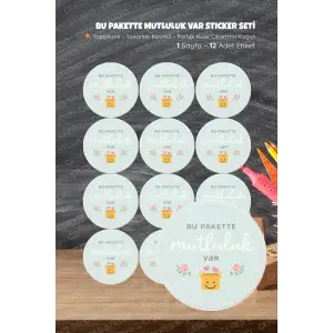 Bu pakette mutluluk var Sticker Seti BU-1 12 Adet Etiket | Yapışkanlı, Parlak Kuşe Çıkartma Kağıdı