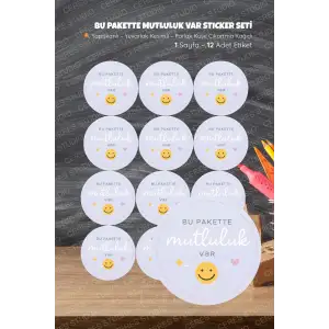 Bu pakette mutluluk var Sticker Seti BU-2 12 Adet Etiket | Yapışkanlı, Parlak Kuşe Çıkartma Kağıdı
