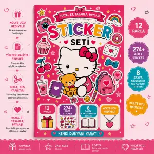 Hello Kitty Dream Sticker Seti | | Sticker ve Boya Kes Yapıştır Aktivite | Kolye Ucu Hediyeli