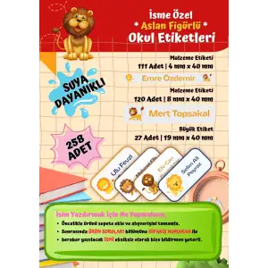 ASLAN Okul Etiketi Defter Etiketi Kalem Etiketi Kişiye Özel Suya Dayanıklı İsim Yazılabilien