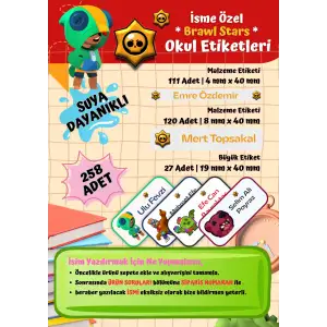 BRAWL STARS Okul Etiketi Defter Etiketi Kalem Etiketi Kişiye Özel Suya Dayanıklı İsim Yazılabilien