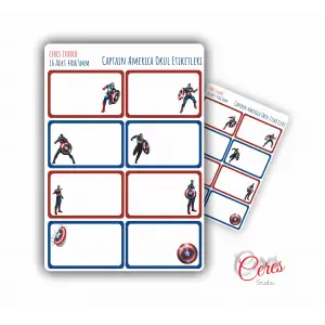 Captain America Okul Etiketi 16 Adet 40x65mm Etiket