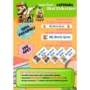 Capybara Temalı Kişiye Özel Suya Dayanıklı Okul Etiketi Seti - 258 Adet İsimli Etiket