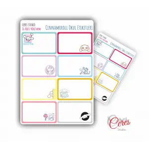 Cinnamoroll Sanrio Okul Etiketi 16 Adet 40x65mm Etiket