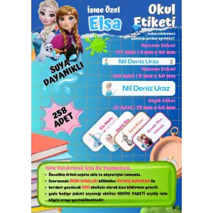 Elsa Okul Etiketi Defter Etiketi Kalem Etiketi Kişiye Özel Suya Dayanıklı İsim Yazılabilien