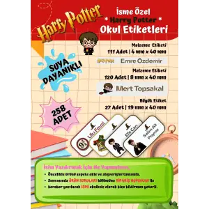 Harry Potter Okul Etiketi Defter Etiketi Kalem Etiketi Kişiye Özel Suya Dayanıklı İsim Yazılabilien
