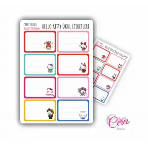 Hello Kitty Okul Etiketi 16 Adet 40x60mm Etiket