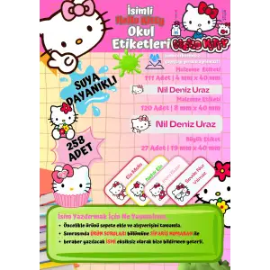Hello Kitty Okul Etiketi Defter Etiketi Kalem Etiketi Kişiye Özel Suya Dayanıklı İsim Yazılabilien