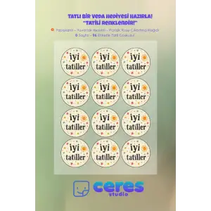 İyi Tatiller Sticker Seti İ2 - 96 Adet Yuvarlak Etiket | Yapışkanlı, Parlak Kuşe Çıkartma Kağıdı