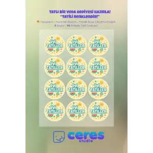 İyi Tatiller Sticker Seti İ9 - 96 Adet Yuvarlak Etiket | Yapışkanlı, Parlak Kuşe Çıkartma Kağıdı