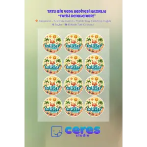 İyi Tatiller Sticker Seti İ6 - 96 Adet Yuvarlak Etiket | Yapışkanlı, Parlak Kuşe Çıkartma Kağıdı