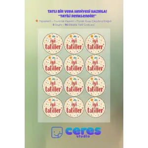 İyi Tatiller Sticker Seti İ3- 96 Adet Yuvarlak Etiket | Yapışkanlı, Parlak Kuşe Çıkartma Kağıdı