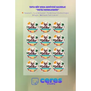 İyi Tatiller Sticker Seti İ8 - 96 Adet Yuvarlak Etiket | Yapışkanlı, Parlak Kuşe Çıkartma Kağıdı