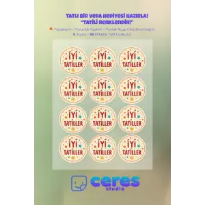 İyi Tatiller Sticker Seti İ4 - 96 Adet Yuvarlak Etiket | Yapışkanlı, Parlak Kuşe Çıkartma Kağıdı