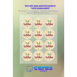 İyi Tatiller Sticker Seti İ1- 96 Adet Yuvarlak Etiket | Yapışkanlı, Parlak Kuşe Çıkartma Kağıdı