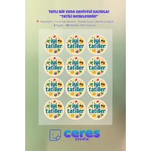 İyi Tatiller Sticker Seti İ7 - 96 Adet Yuvarlak Etiket | Yapışkanlı, Parlak Kuşe Çıkartma Kağıdı